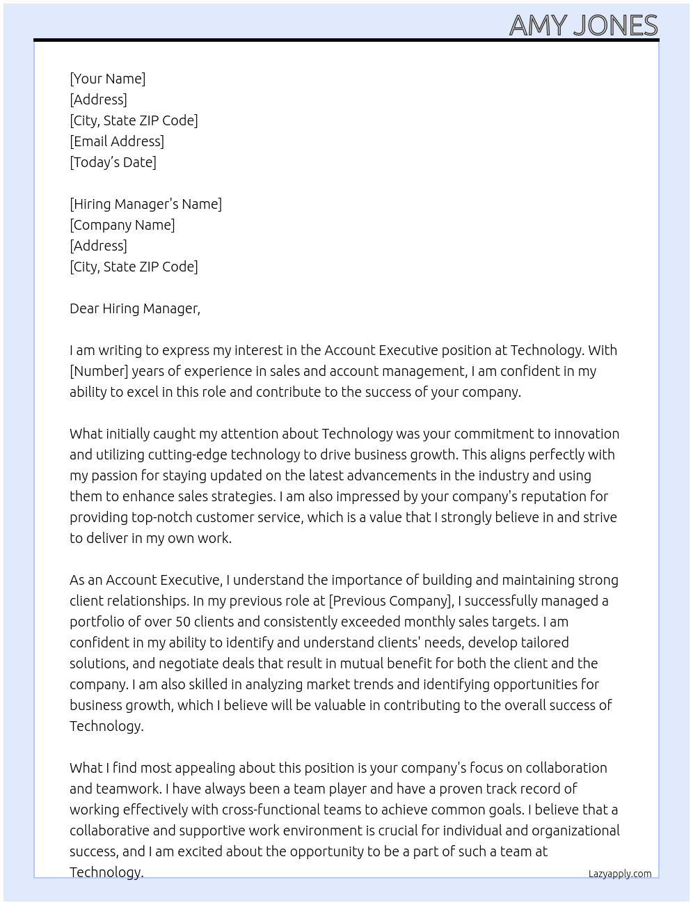 Account Executive  At Technology  Cover Letter