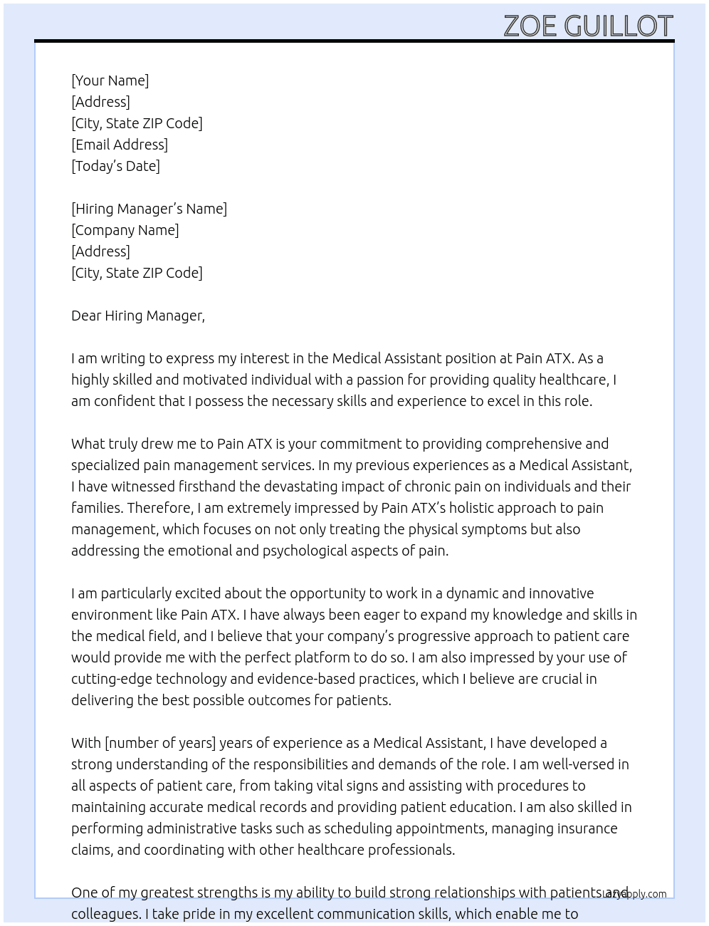 Medical Assistant At Pain ATX Cover Letter