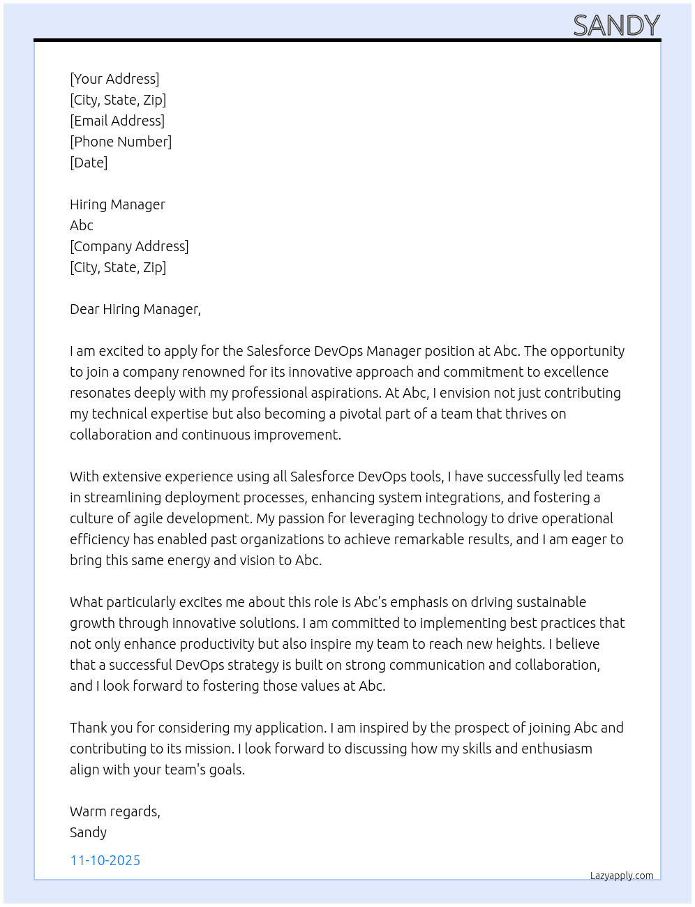 Cover letter for salesforce devops manager - LazyApply