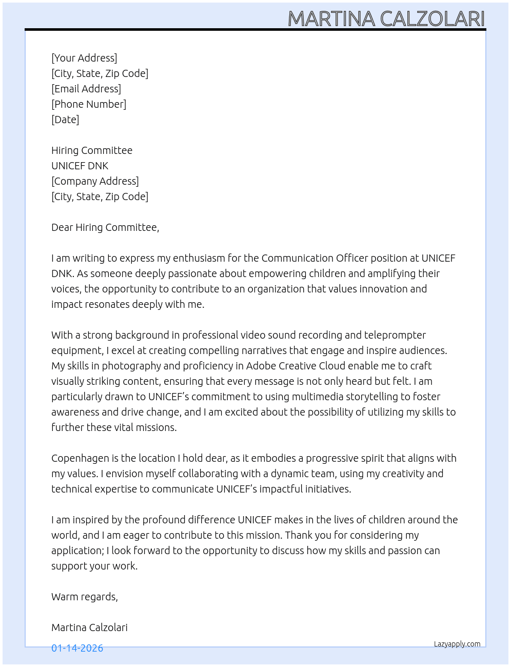 Cover letter for communication officer - LazyApply