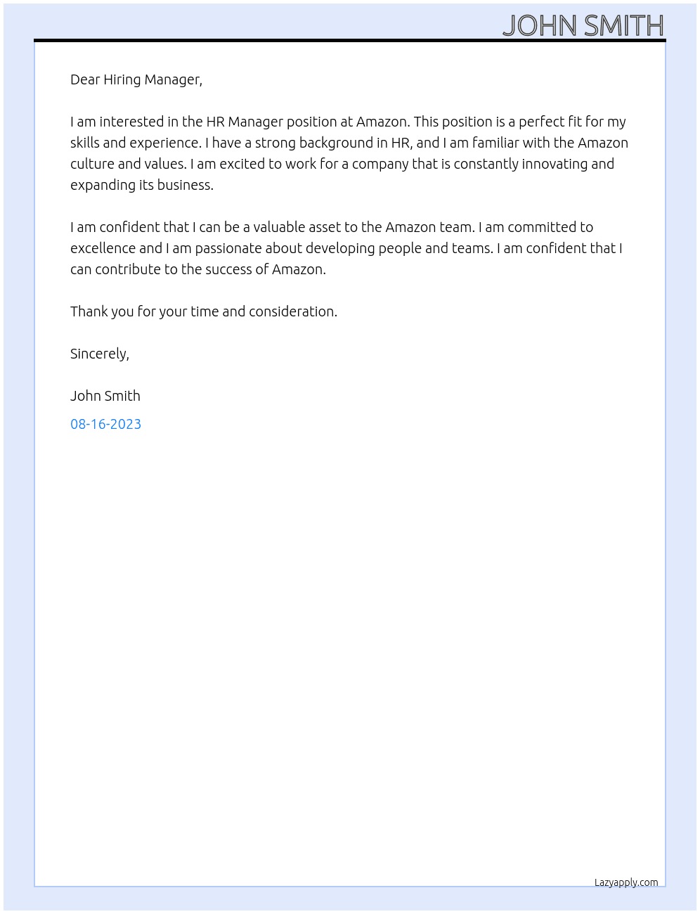 HR Manager At Amazon Cover Letter