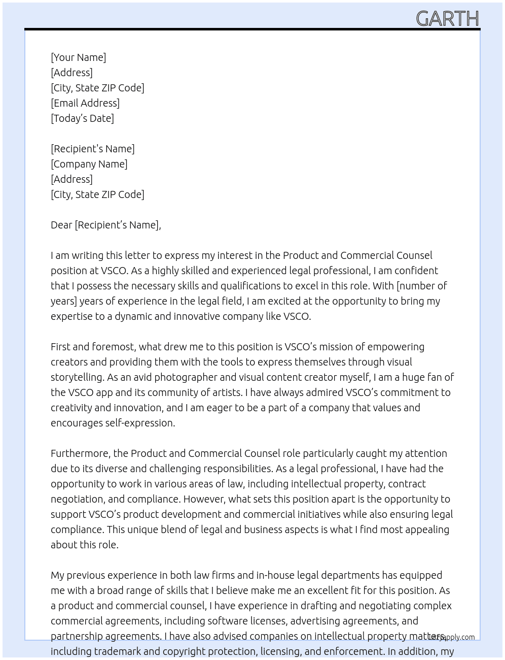Product and Commercial Counsel At VSCO Cover Letter
