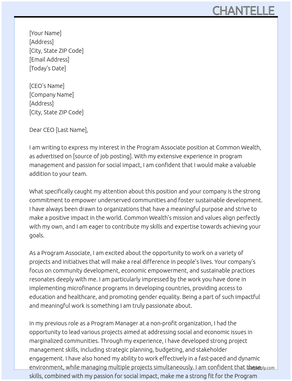 Program Associate At Common Wealth Cover Letter