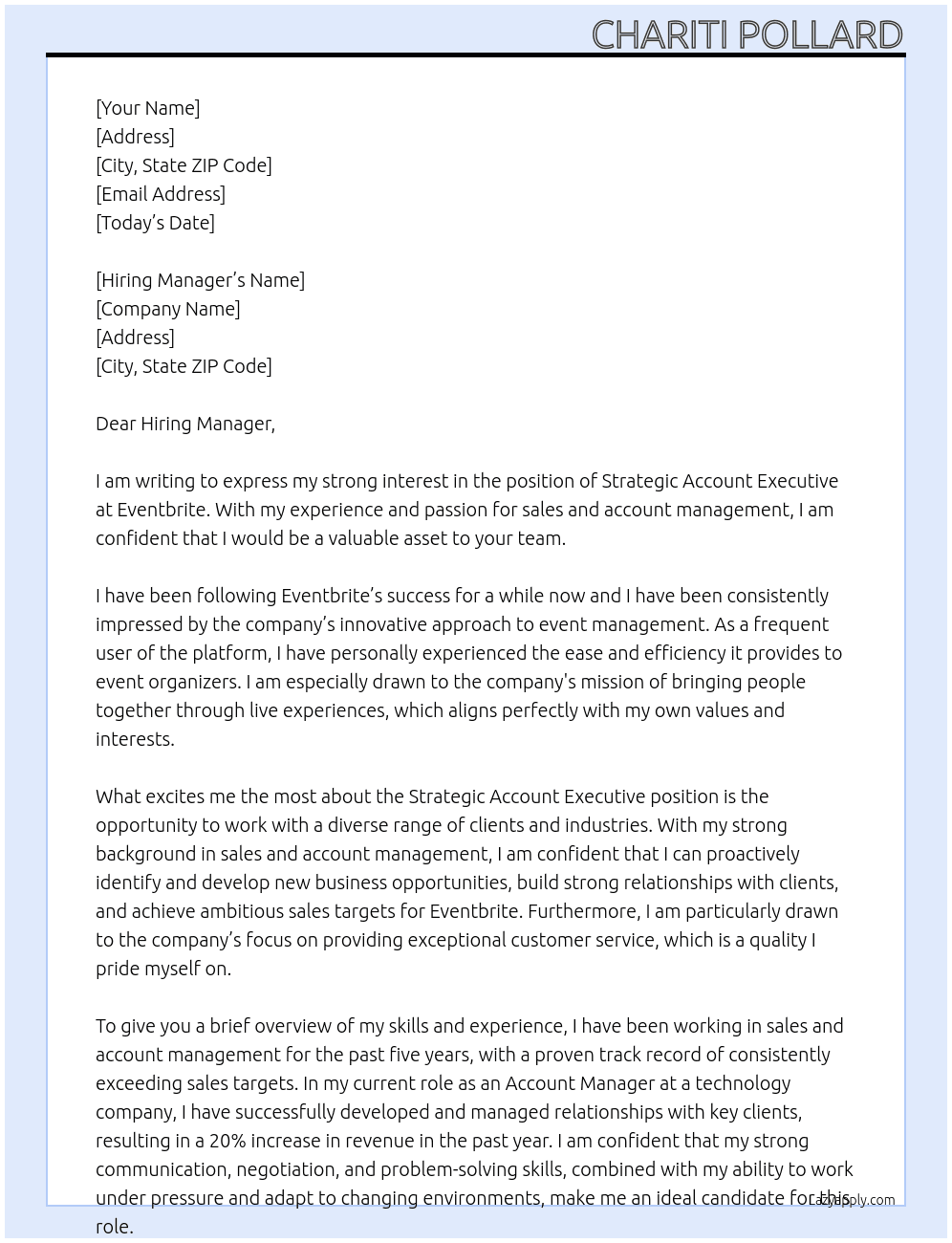Strategic Account Executive At Eventbrite Cover Letter