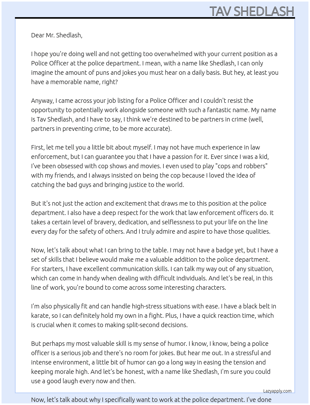 Police Officer At police department Cover Letter
