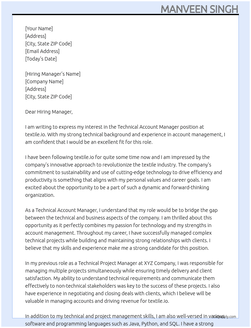 Technical Account Manager At textile.io Cover Letter