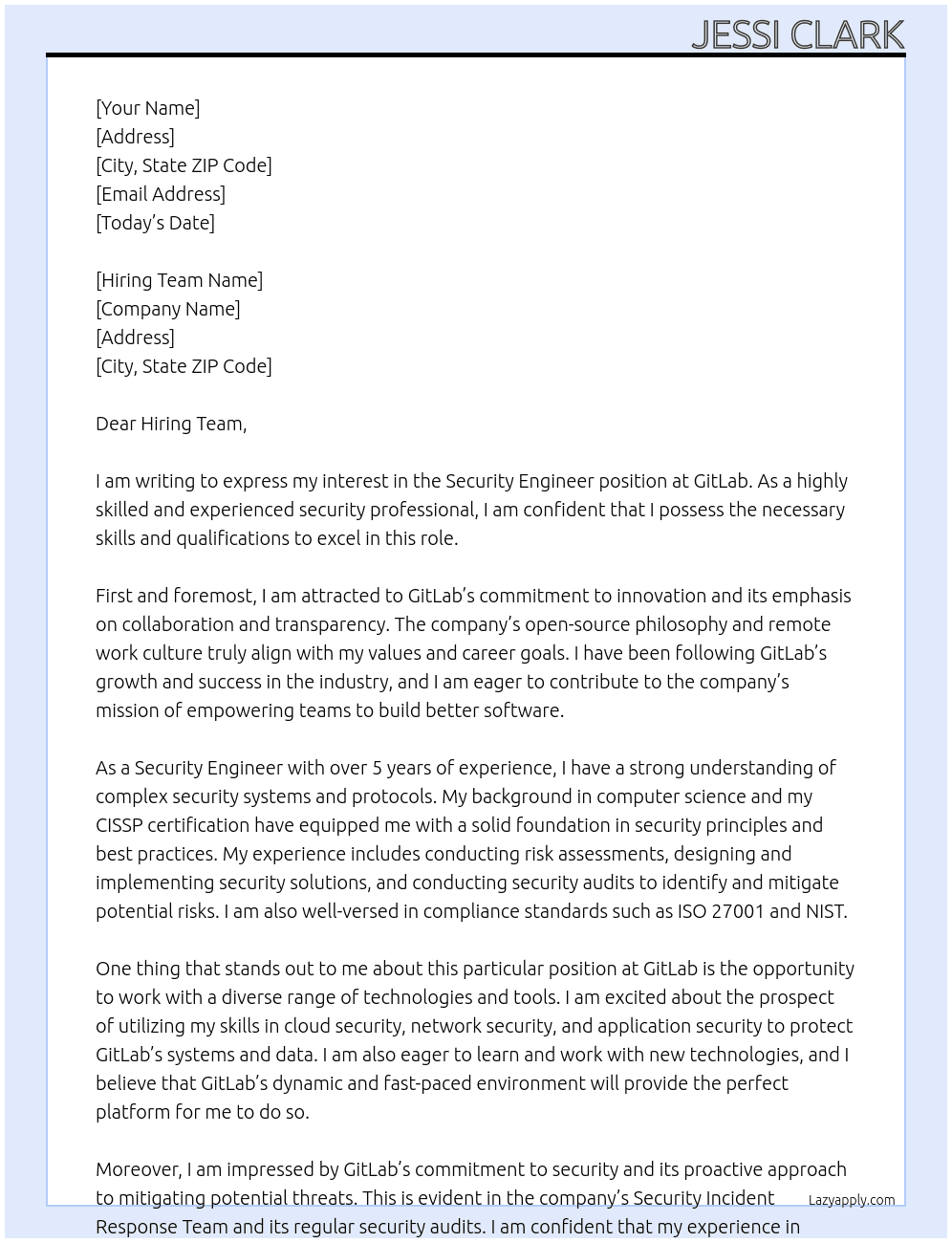  Security Engineer At GitLab Cover Letter