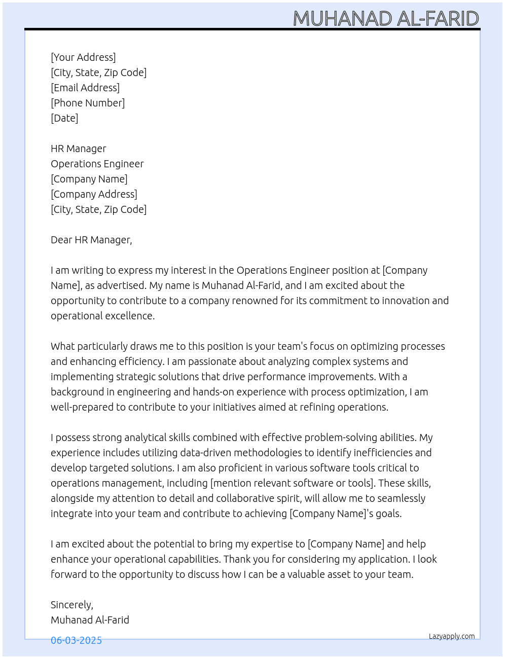 Operations Engineer At Operations Engineer Cover Letter