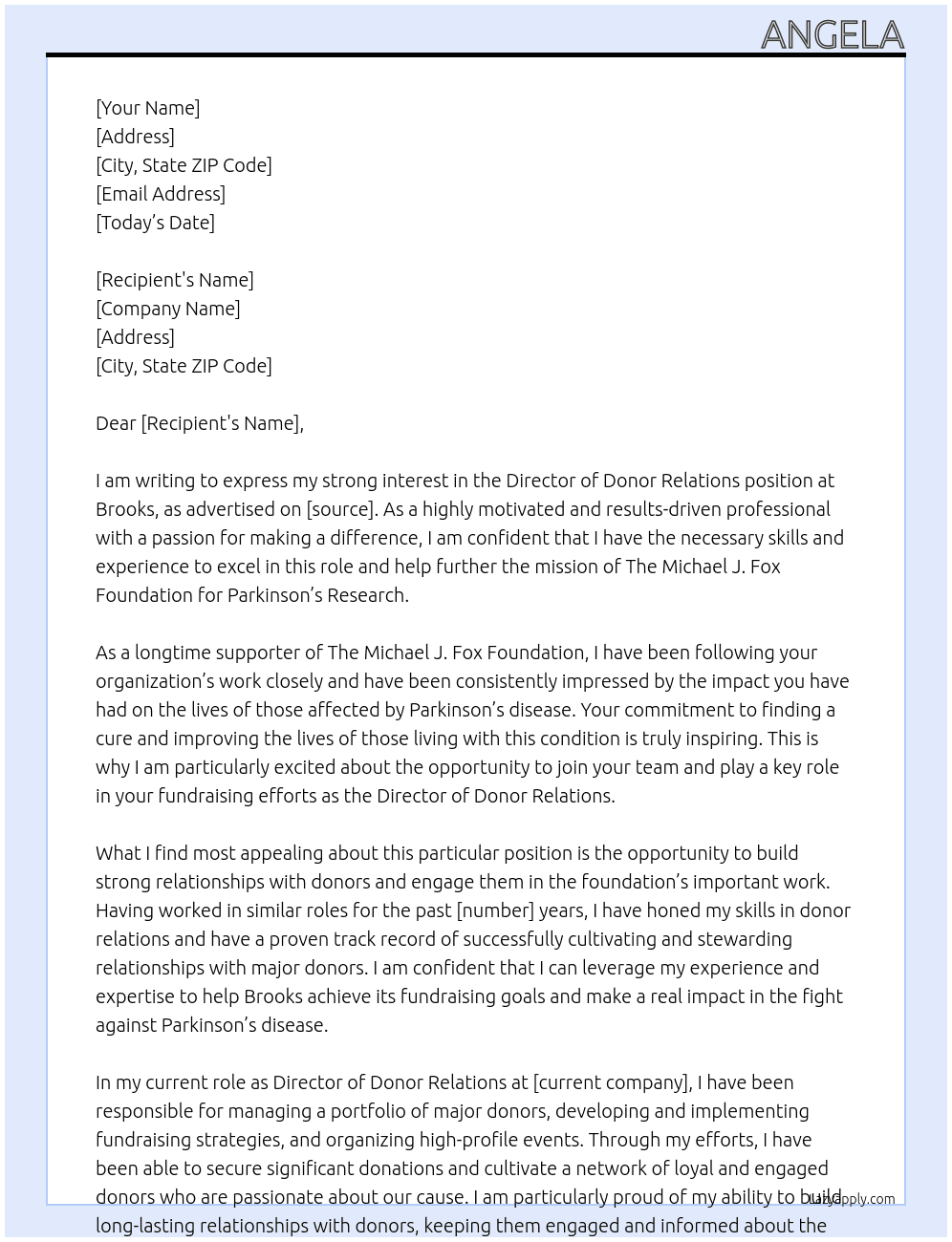 Director of Donor Relations At Brooks Cover Letter