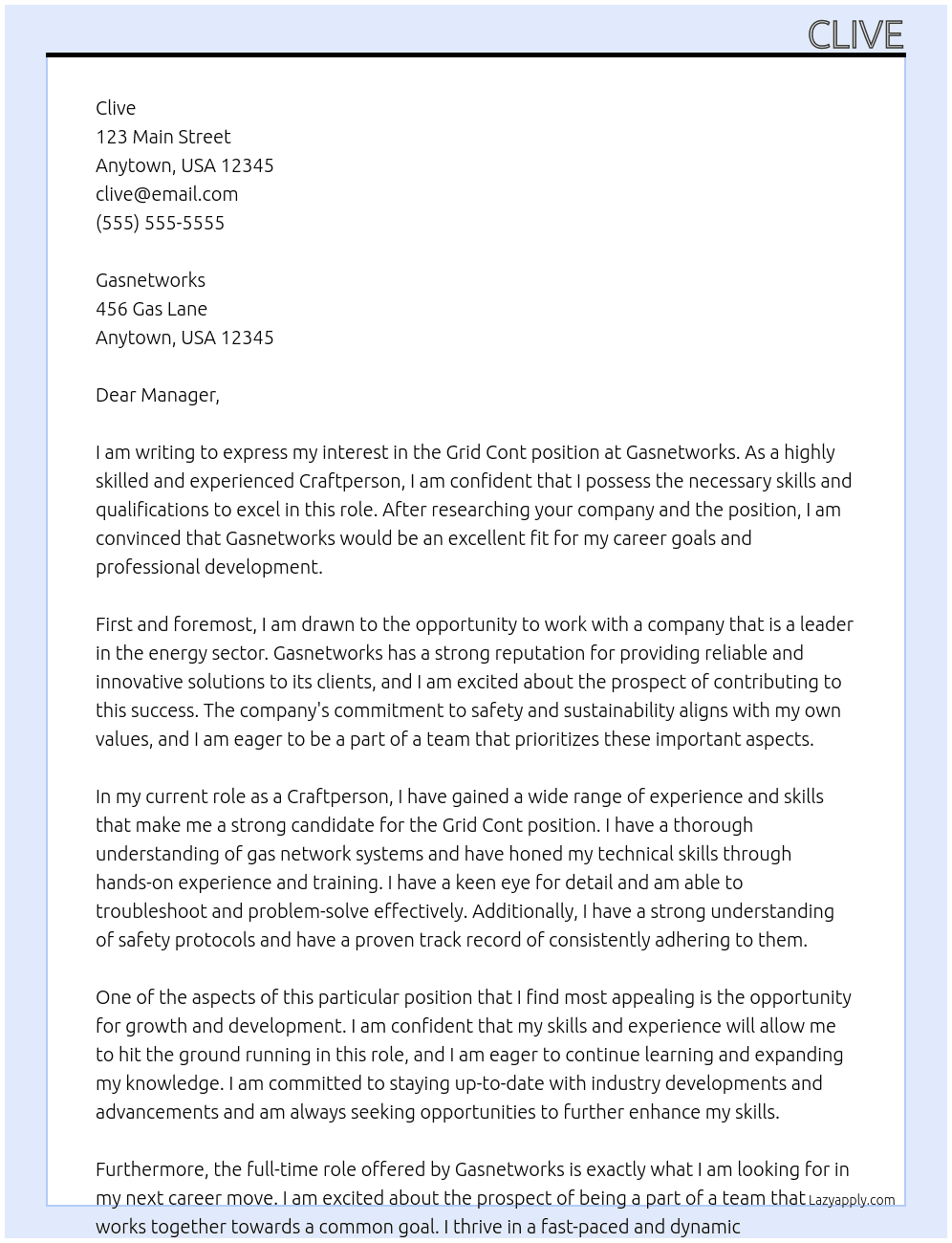 Grid Cont At Gasnetworks  Cover Letter