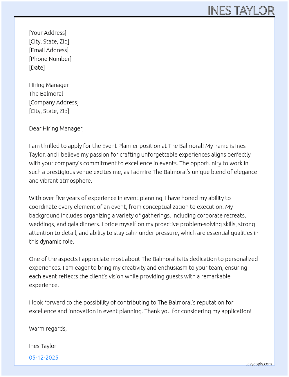 Cover letter for event planner - LazyApply