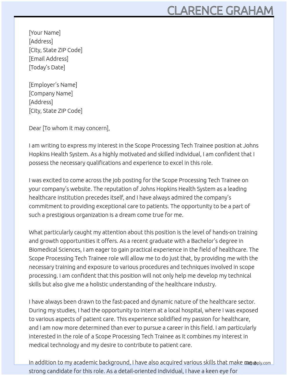 Cover letter for scope processing tech trainee - LazyApply