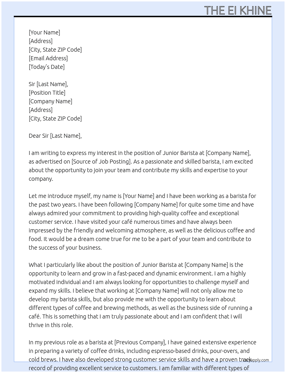 Cover letter for junior barista - LazyApply
