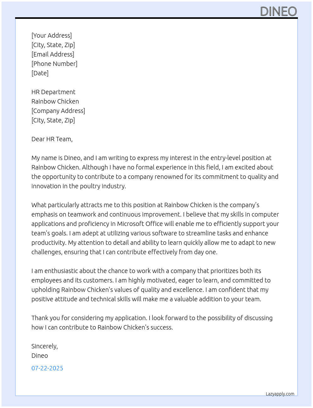 Cover letter for no experience - LazyApply