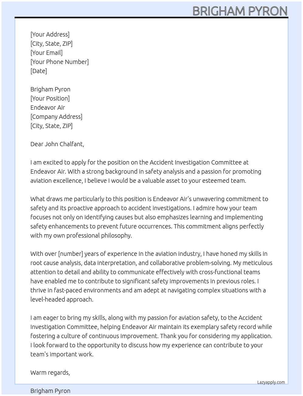 Accident Investigation Committee At Endeavor Air Cover Letter