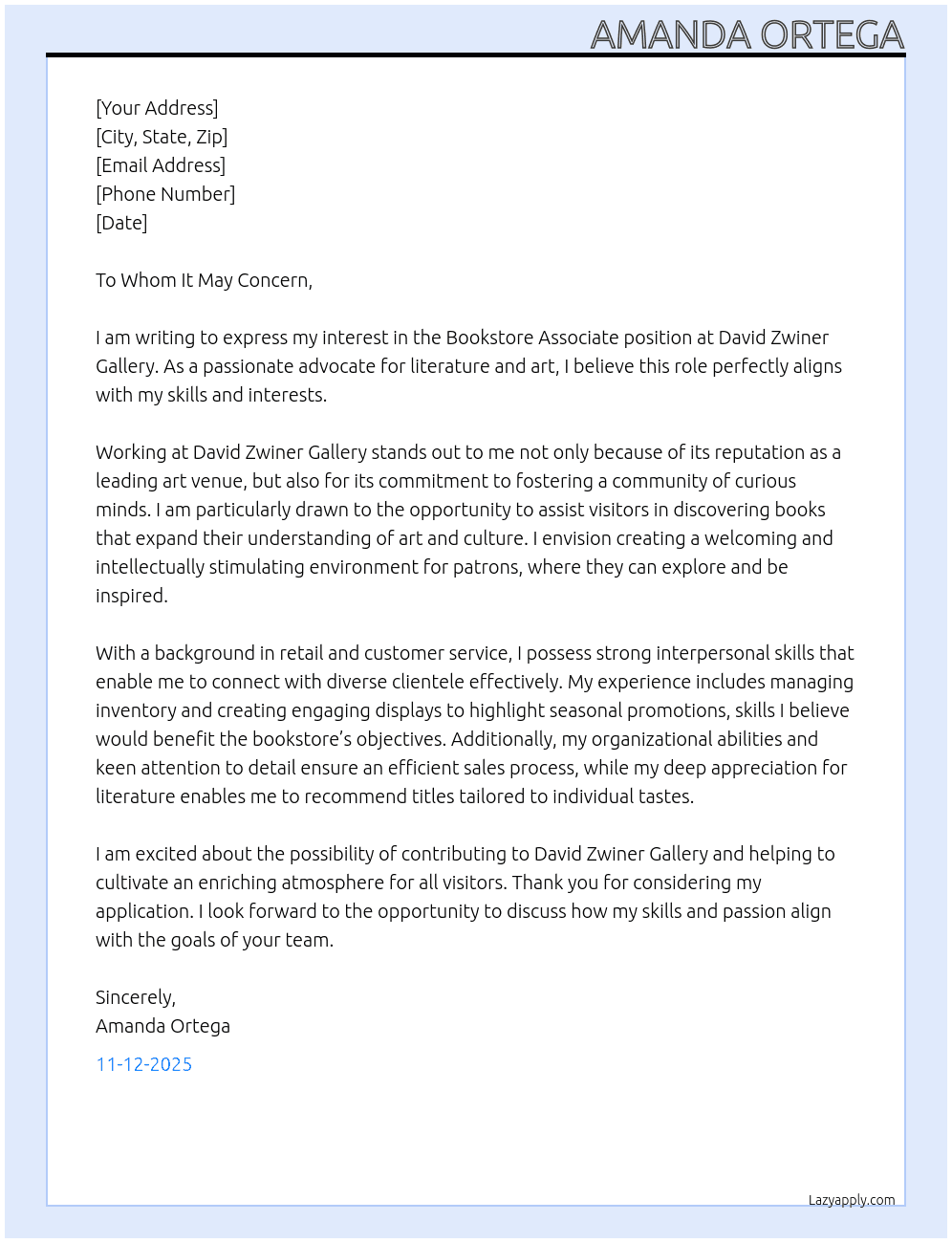 Cover letter for bookstore associate - LazyApply