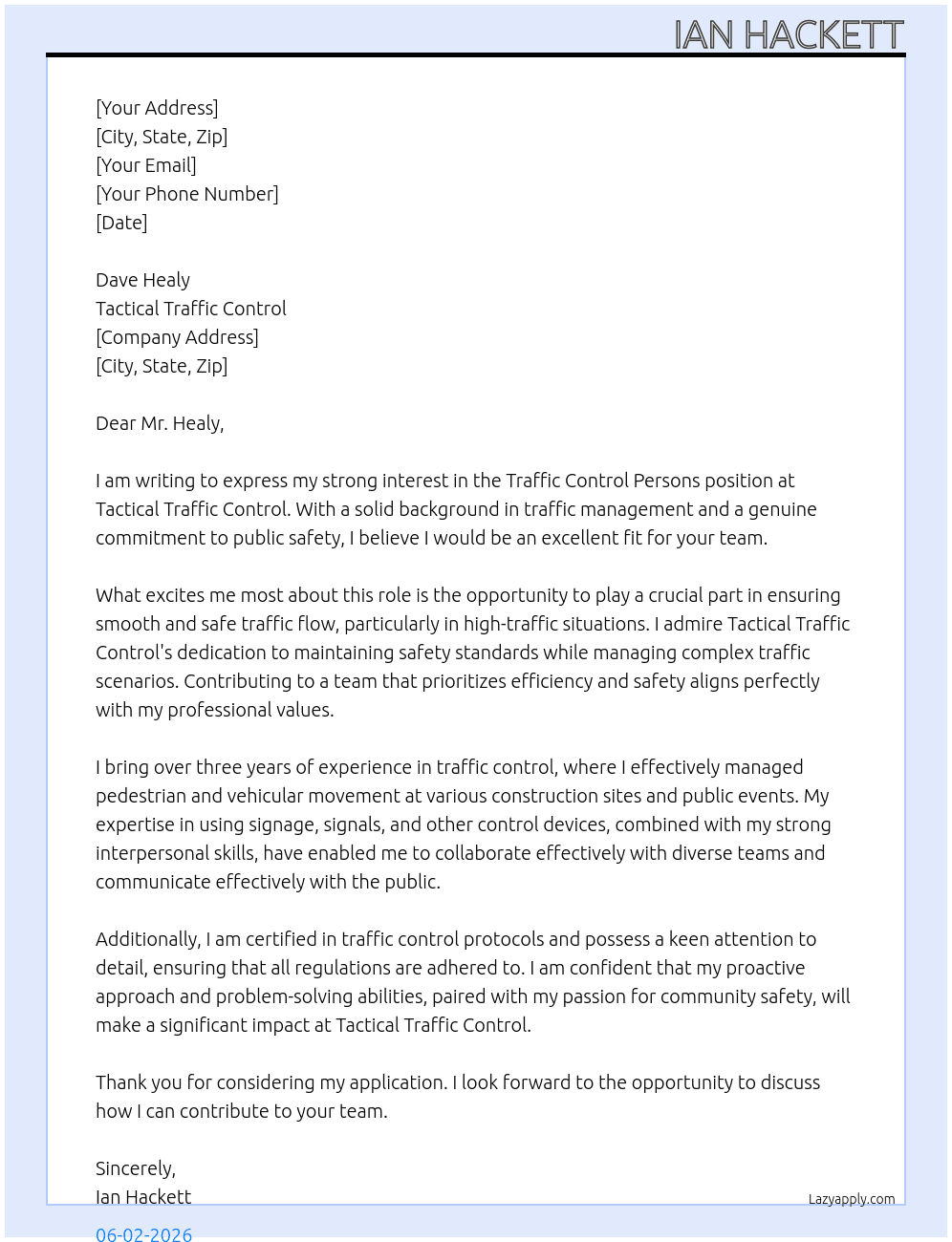 Traffic Control Persons At Tactical Traffic Control Cover Letter