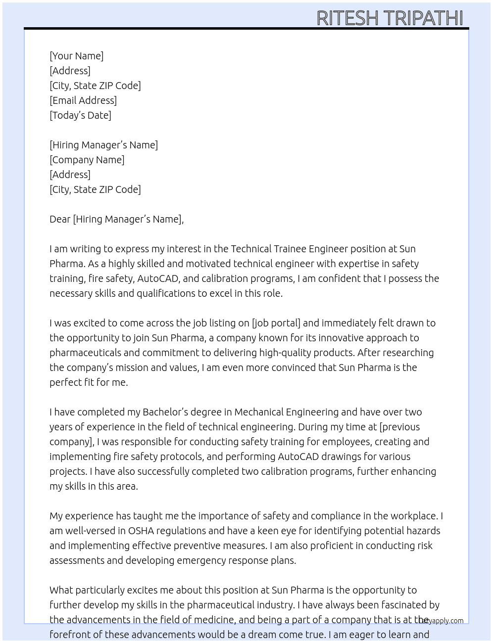 Cover letter for technical engineer - LazyApply