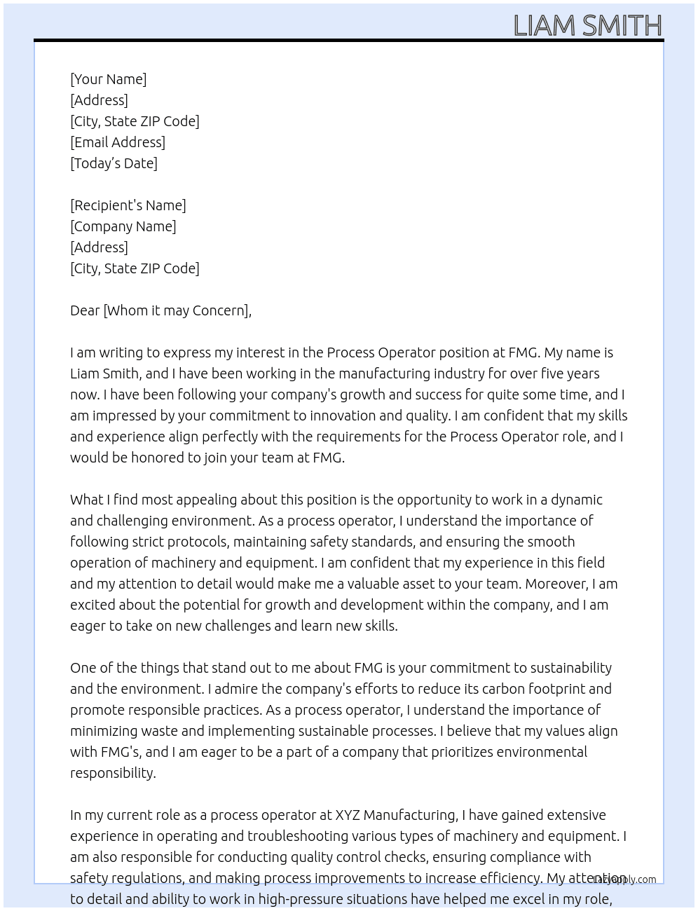 Process operator  At FMG Cover Letter