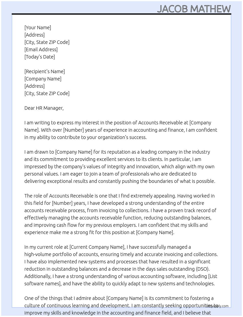 Cover letter for accounts receivable - LazyApply