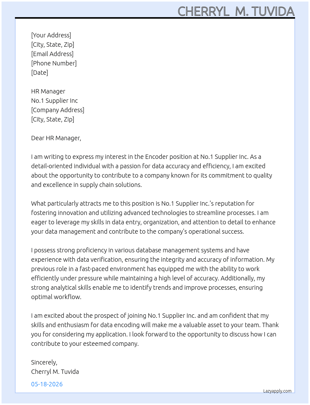 Encoder At No.1 Supplier Inc Cover Letter