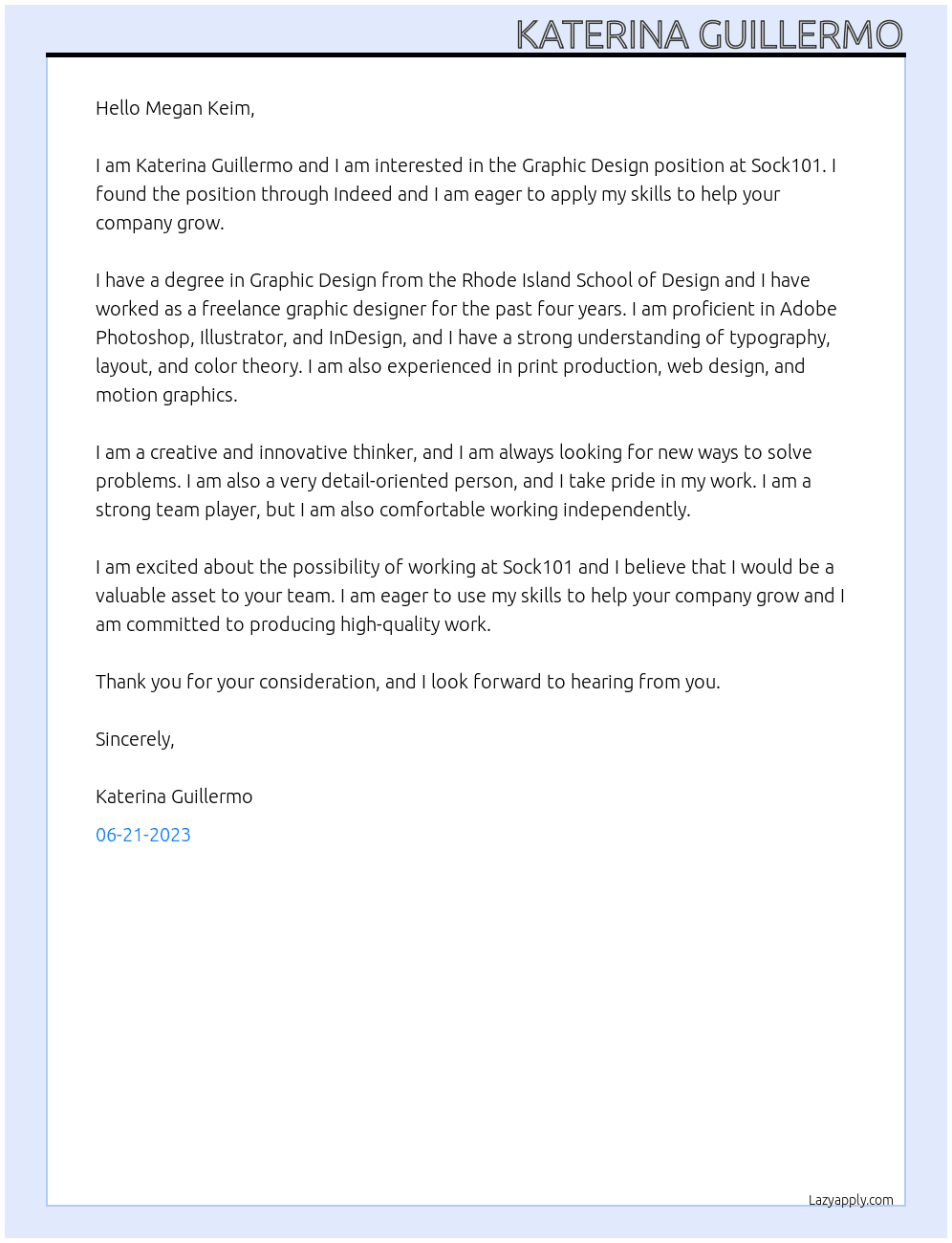 Graphic Design At Sock101 Cover Letter