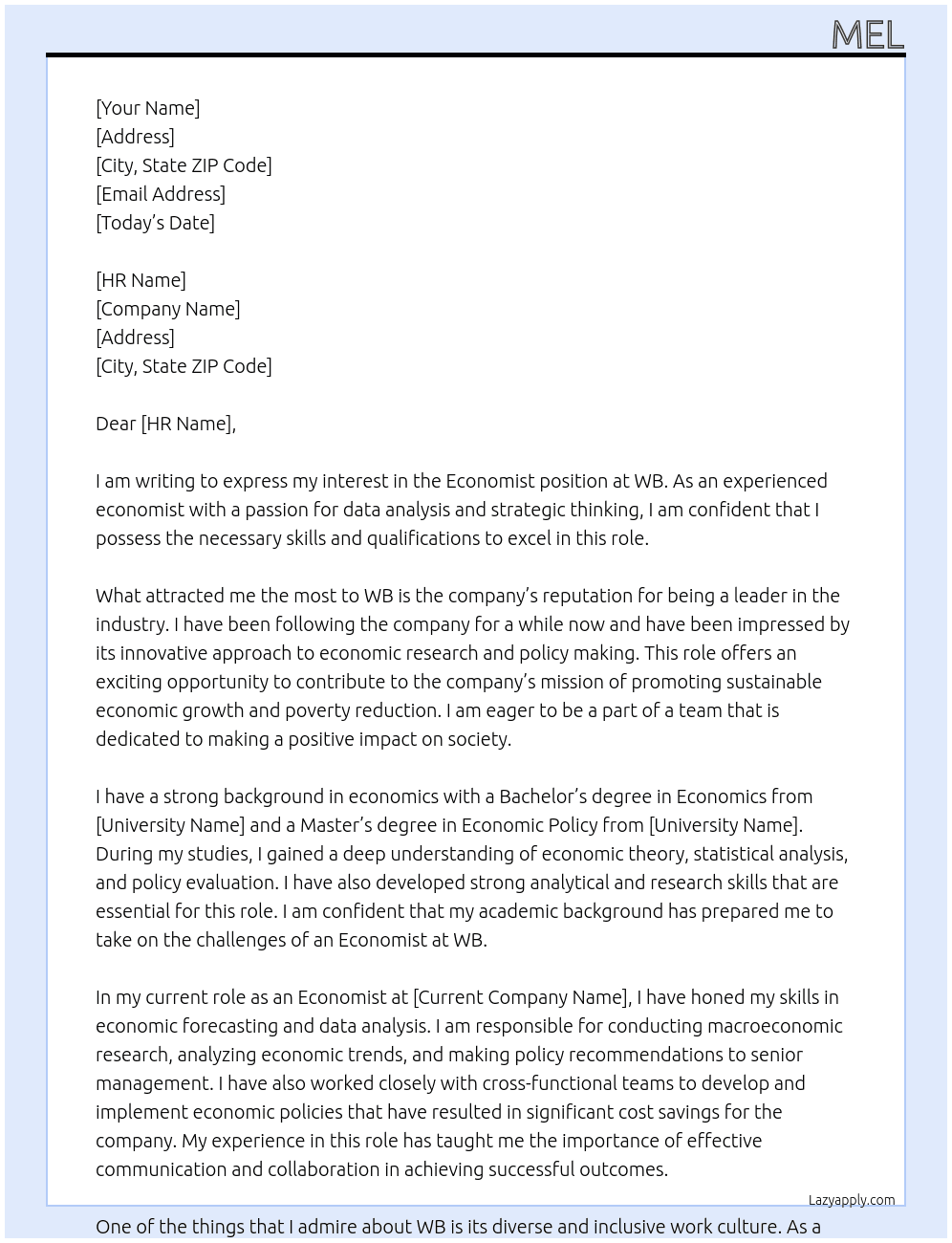 Economist At WB Cover Letter