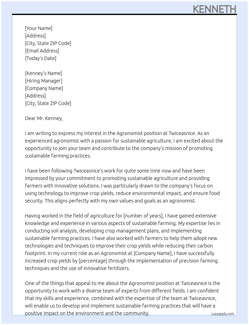 Agronomist At twiceasnice Cover Letter