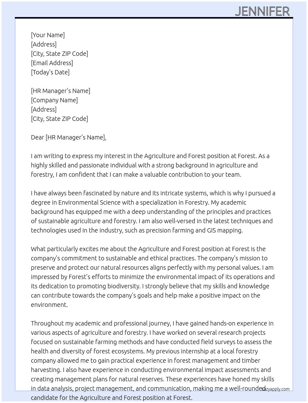 Agriculture and forest  At Forest  Cover Letter