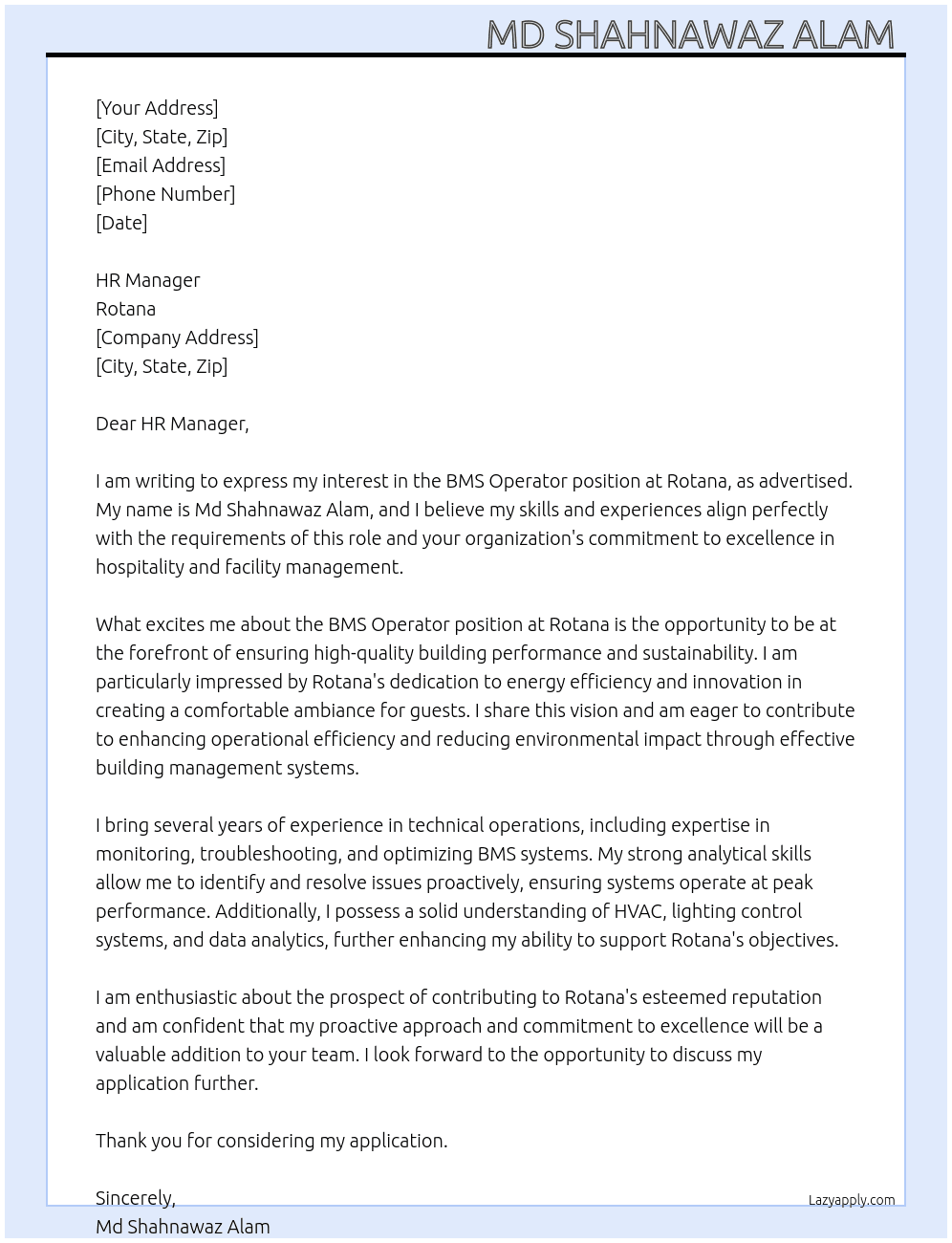 Cover letter for bms operator - LazyApply