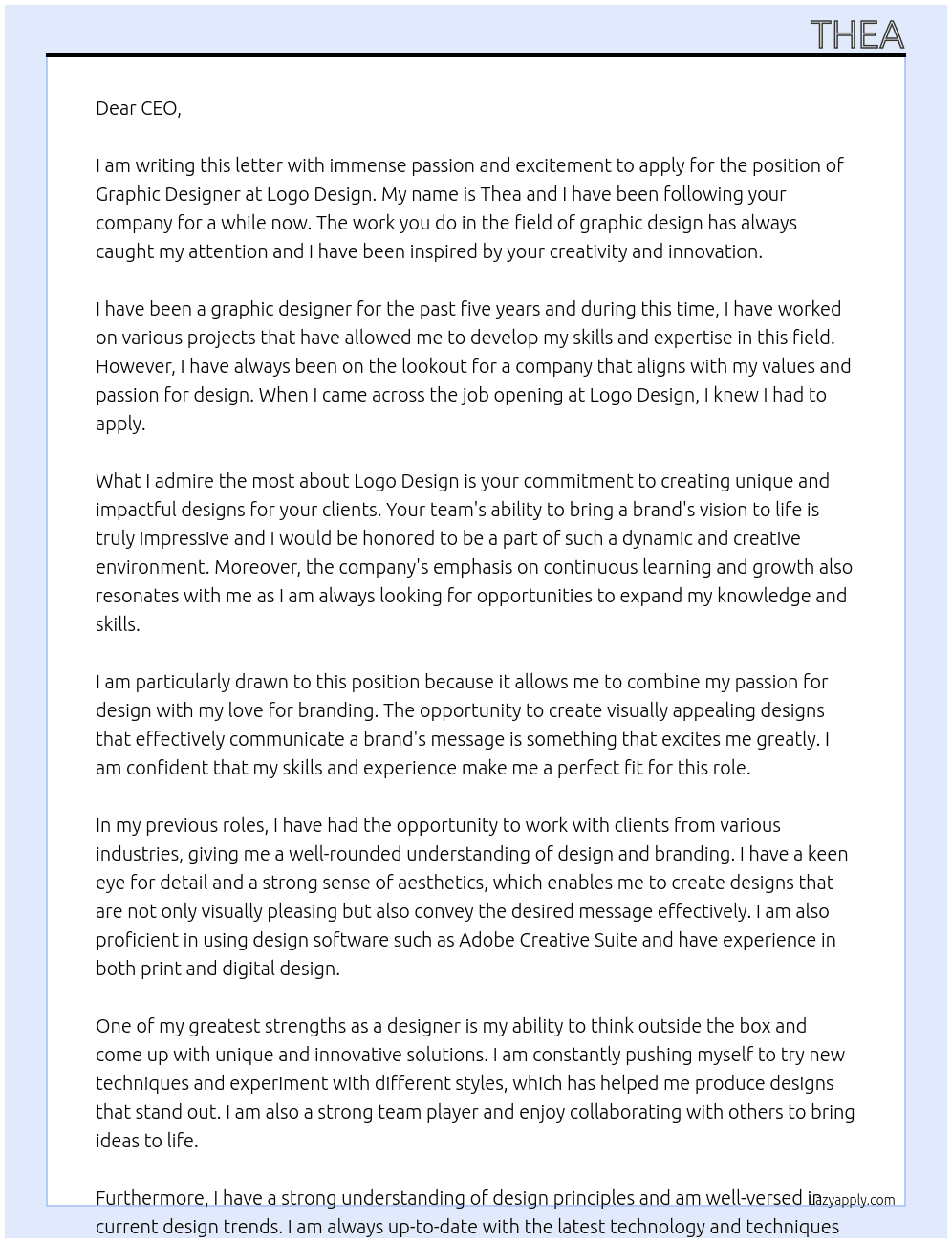 graphic designer At Logo Design Cover Letter
