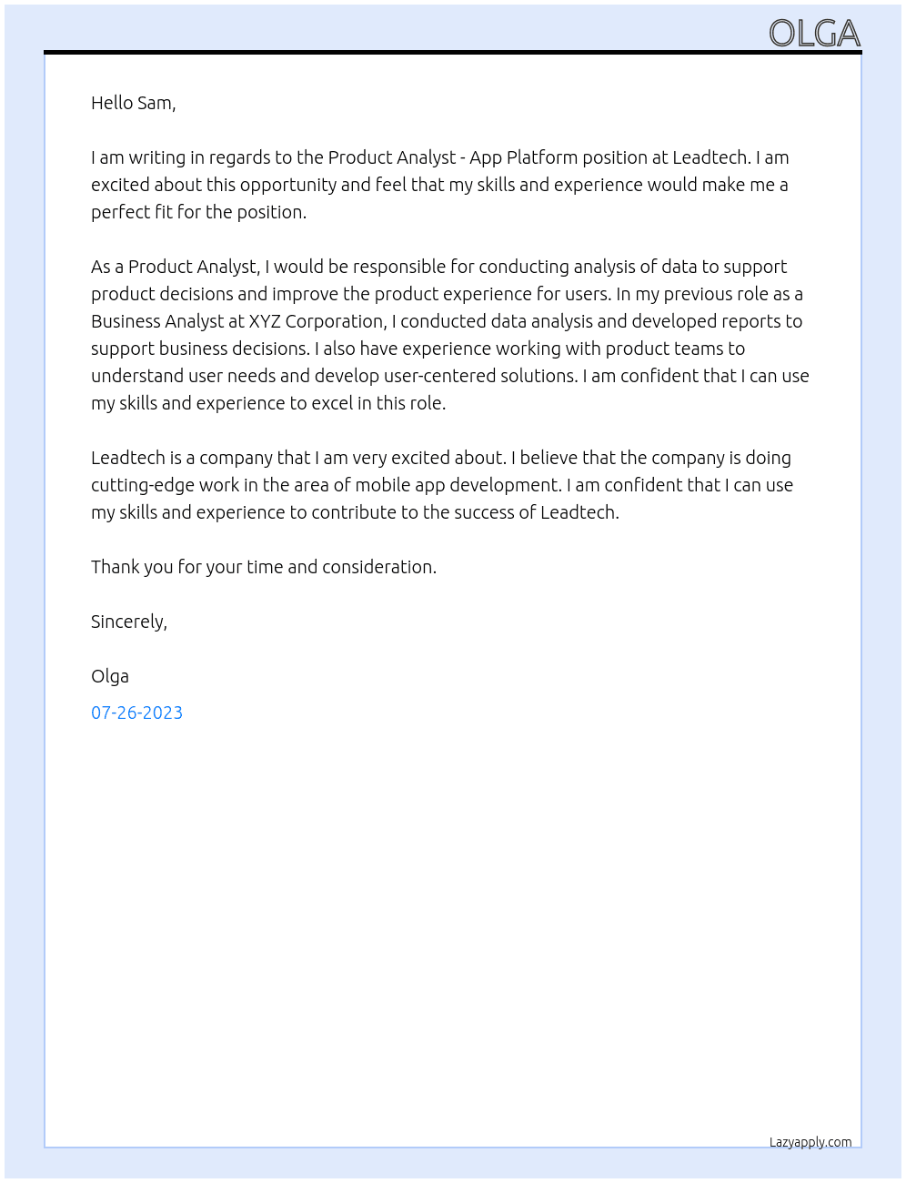 Product Analyst - App Platform At Leadtech Cover Letter