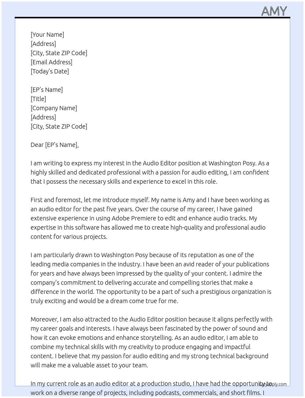 Cover letter for audio editor - LazyApply