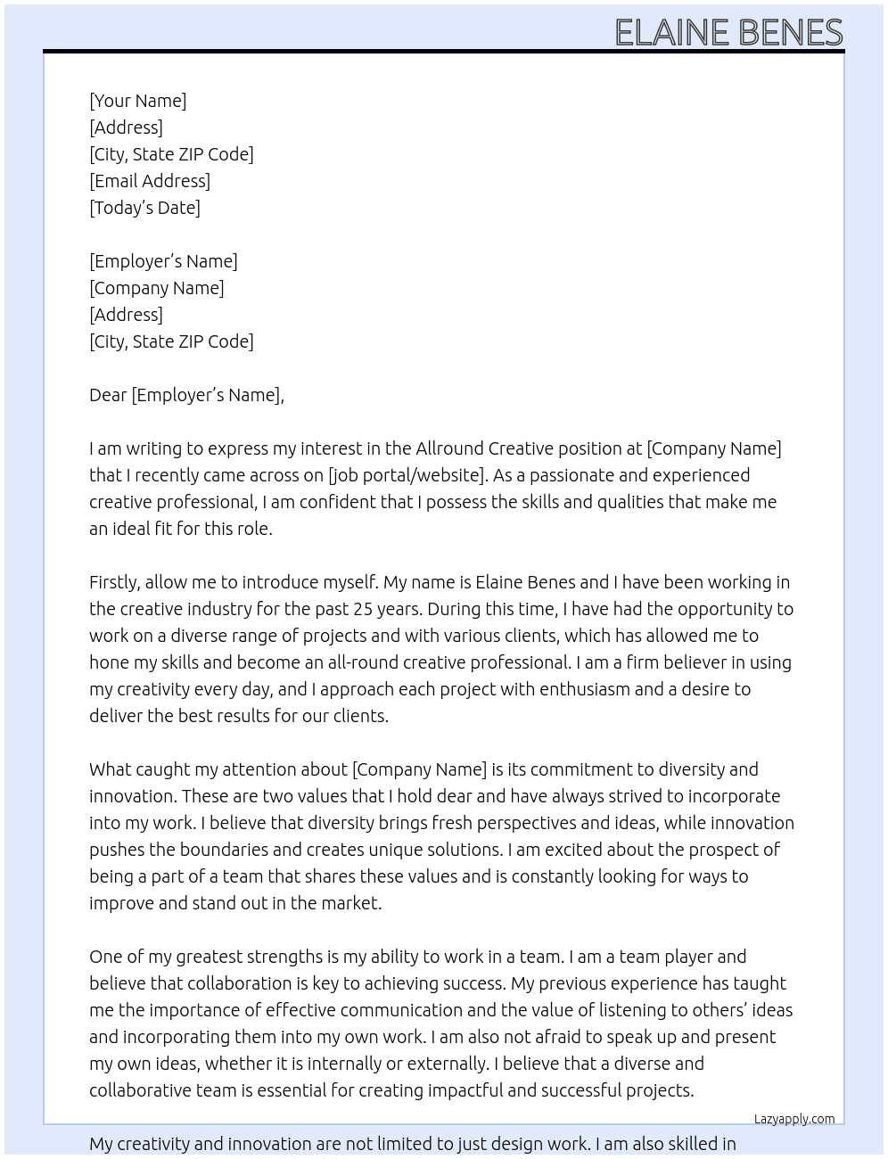 allround creative At marketeer Cover Letter
