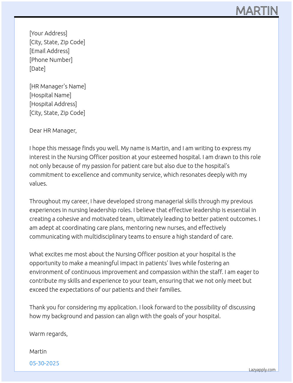 nursing officer At hospital Cover Letter