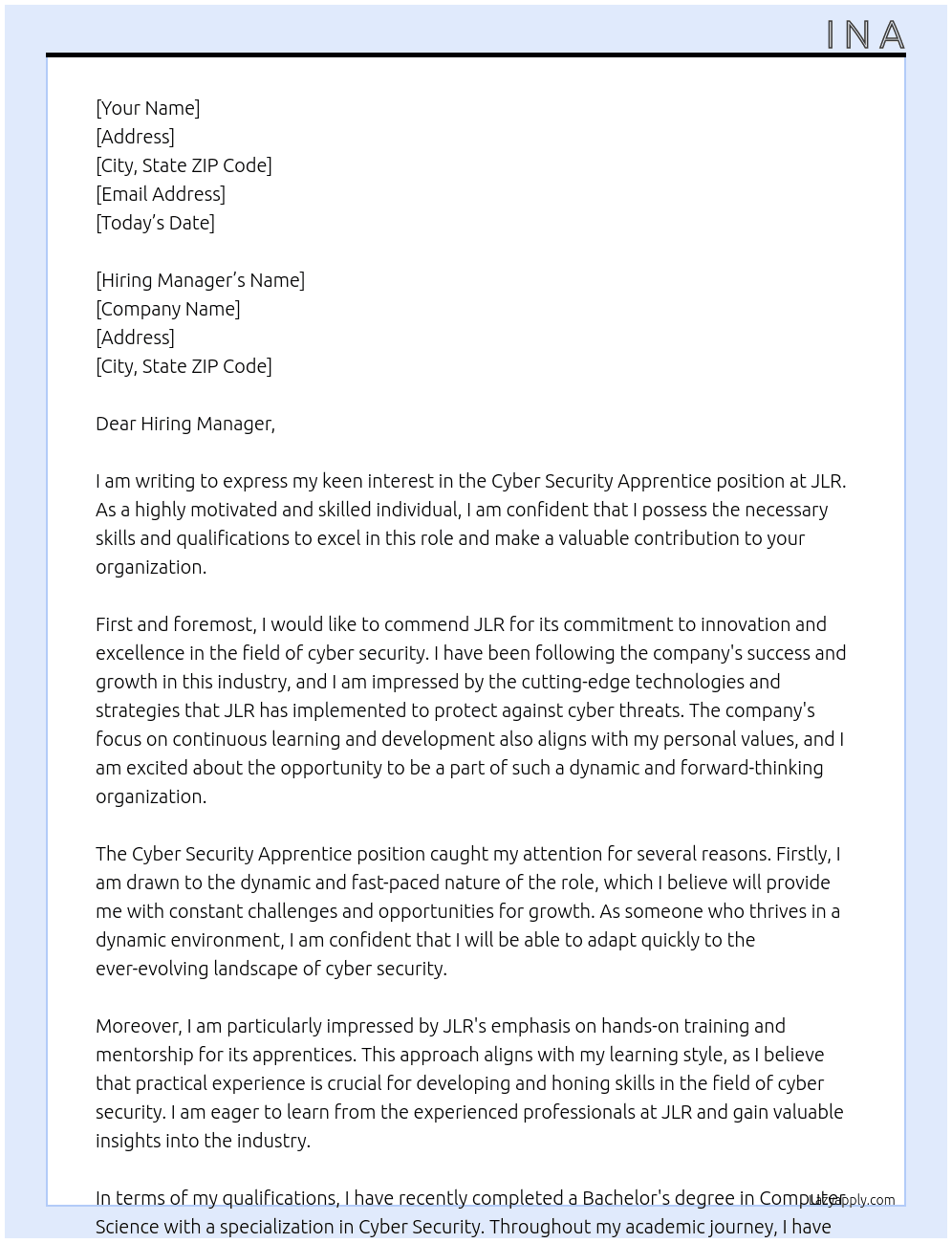Cover letter for cyber security apprentice - LazyApply