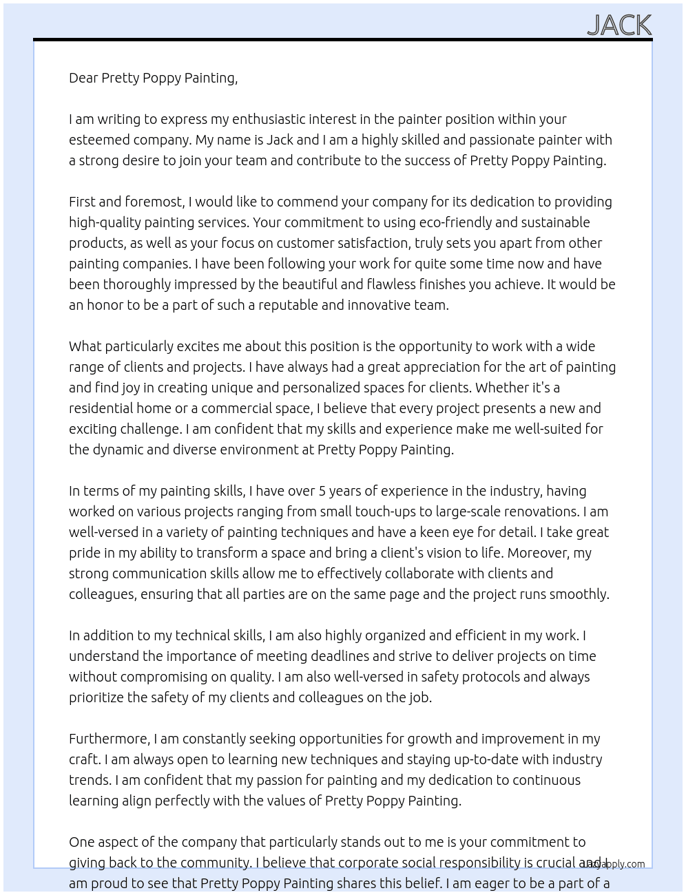 painter At Pretty Poppy Painting Cover Letter