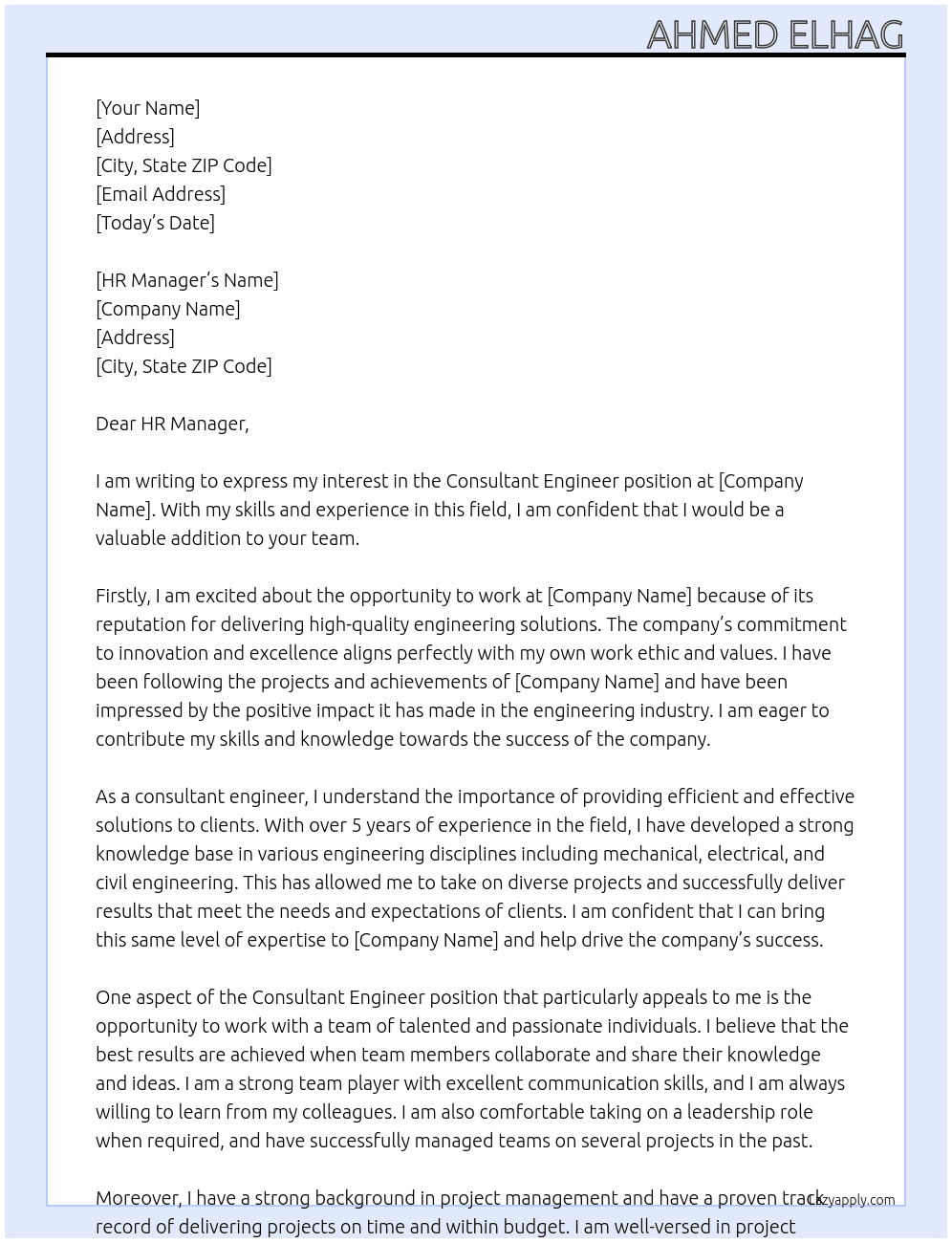 Consultant Engineer At . Cover Letter