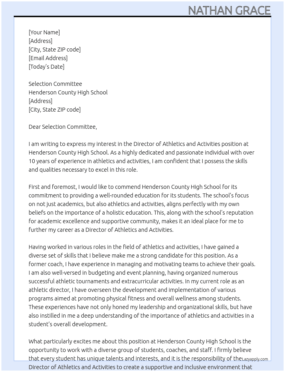 Director of Athletics and Activities At Henderson County High School Cover Letter