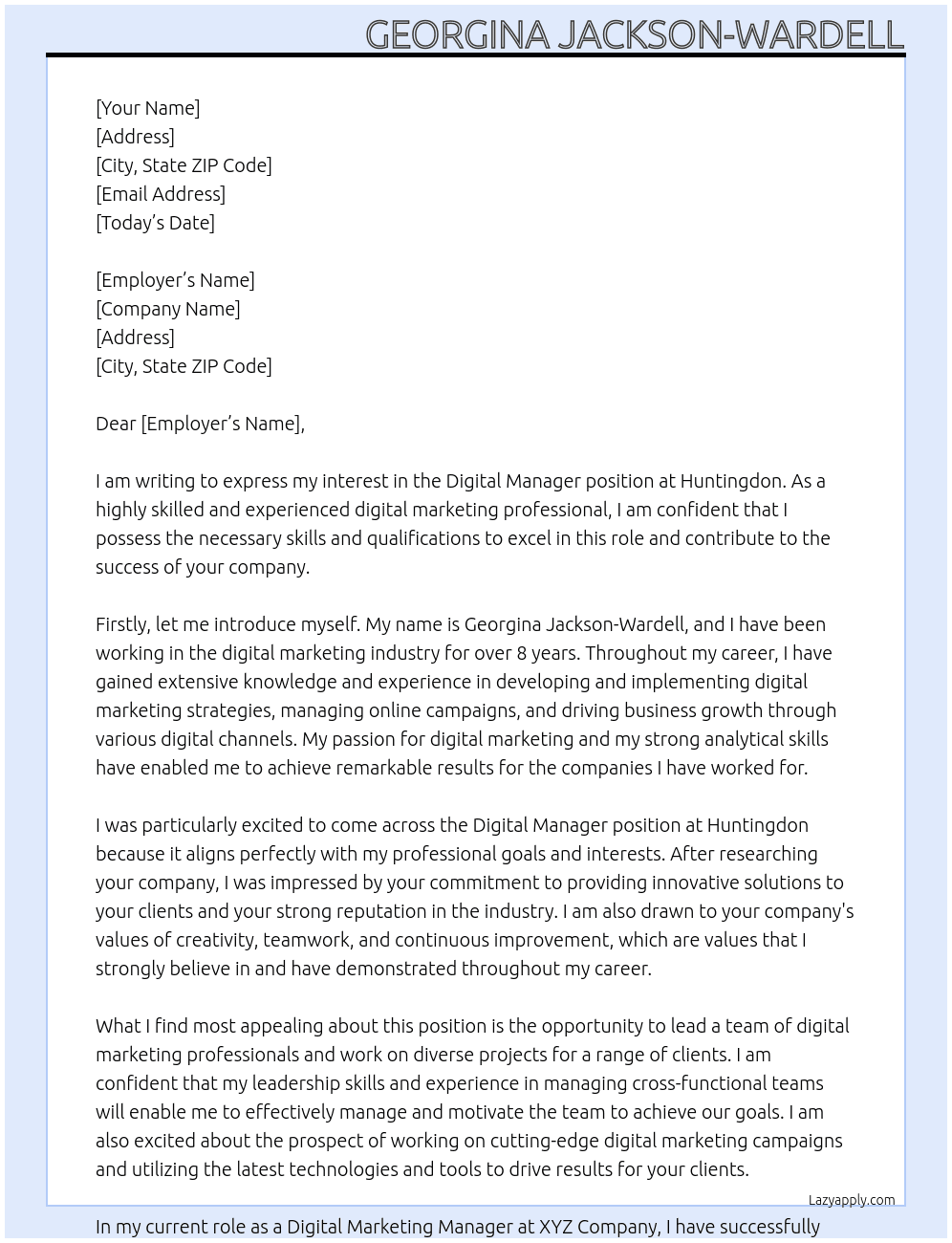 Cover letter for digital manager - LazyApply