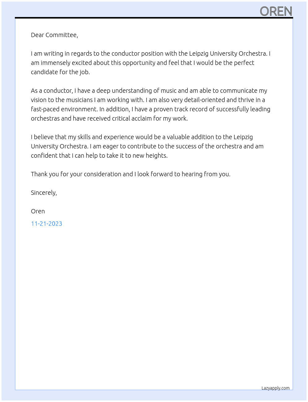 Cover letter for conductor - LazyApply