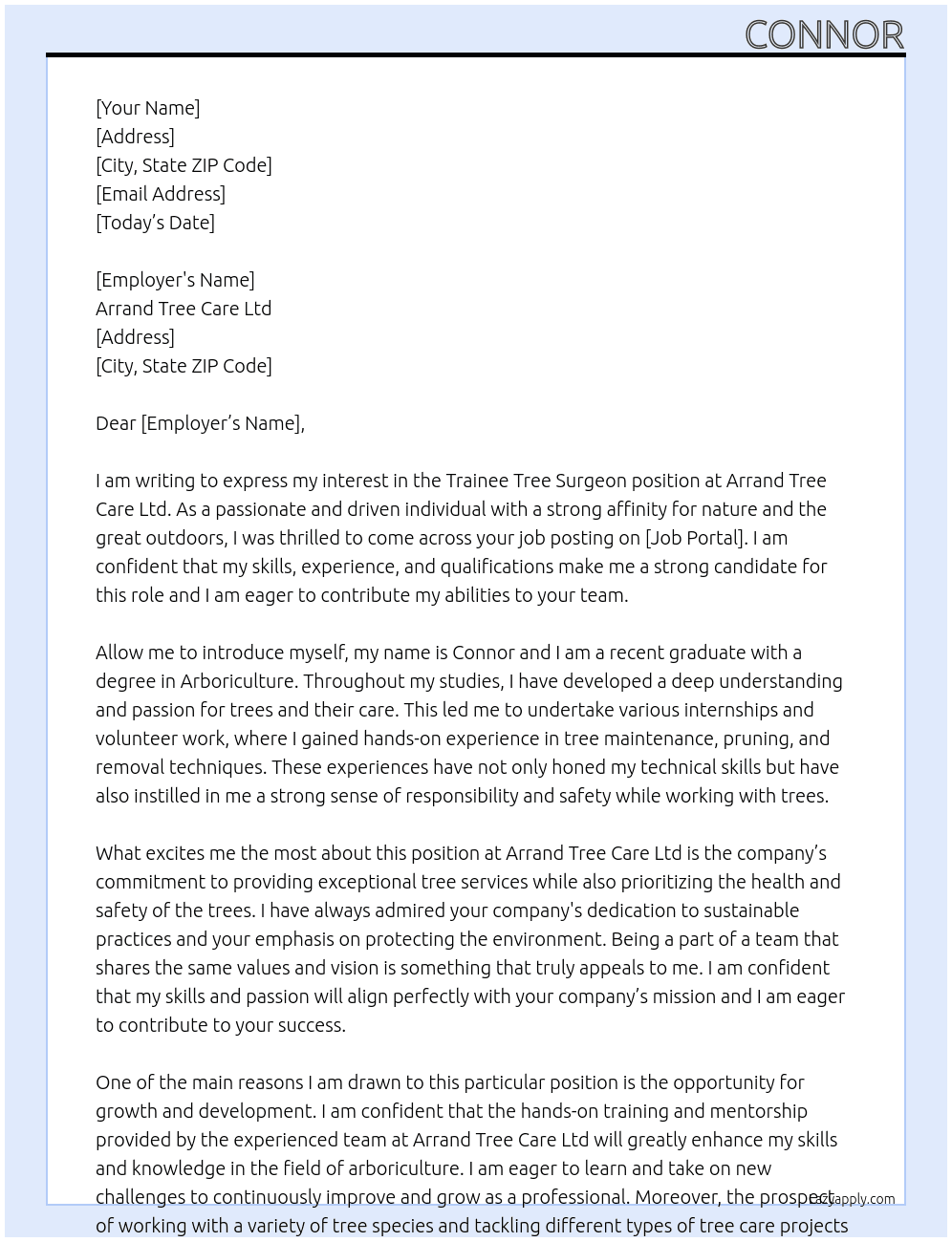 Cover letter for trainee tree surgeon - LazyApply