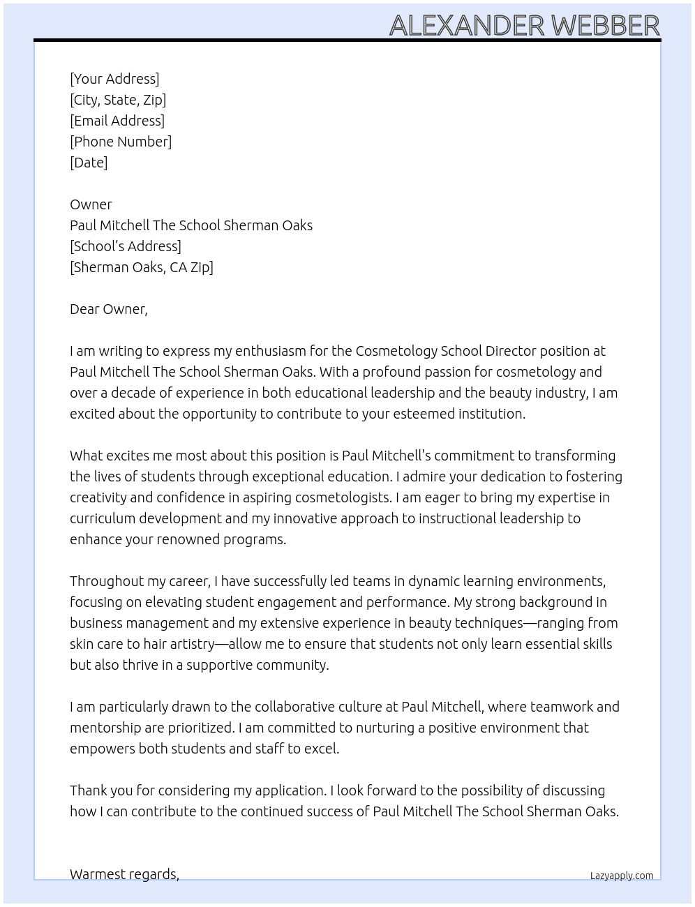 Cosmetology School Director At Paul Mitchell The School Sherman Oaks Cover Letter