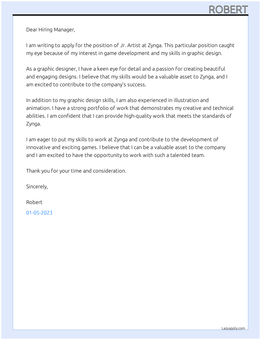 Cover letter for jr. artist - LazyApply