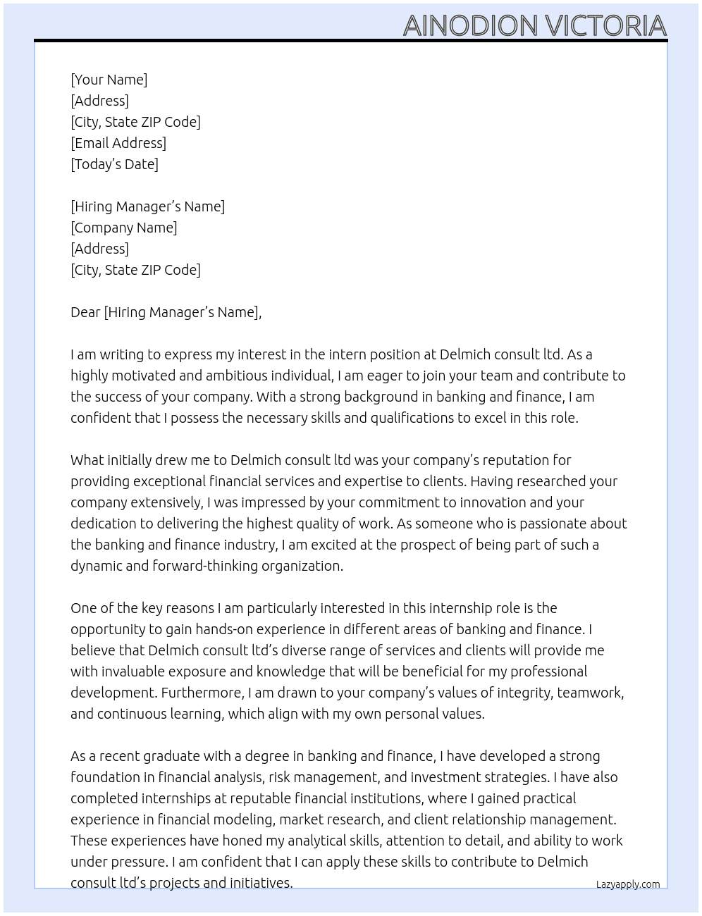 An intern  At Delmich consult ltd Cover Letter