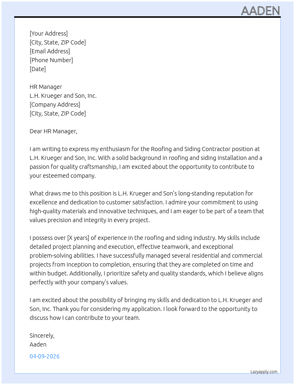 Cover letter for roofing and siding contractor - LazyApply