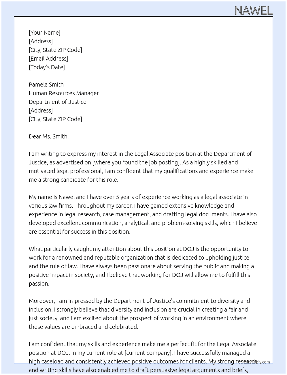 legal associate At DOJ Cover Letter