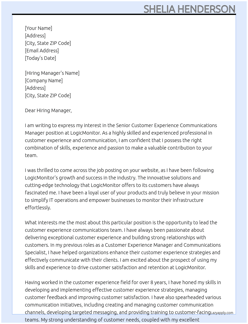Senior Customer Experience Communications Manager At LogicMonitor Cover Letter