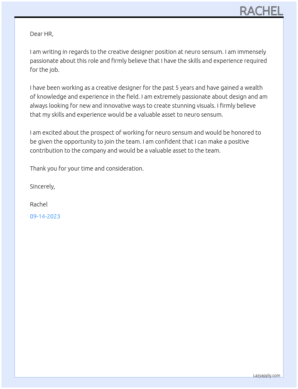 creative Designer At neuro sensum Cover Letter