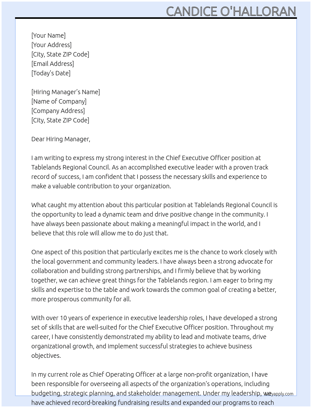 Chief Executive Officer At Tablelands Regional Council Cover Letter